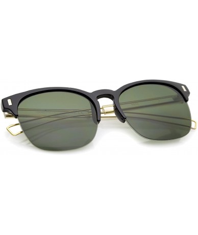 Oversized Semi Rimless Wire Hook Temples Square Lens Horn Rimmed Sunglasses 56mm - Black-gold / Green - CZ12NS6A93T $20.48