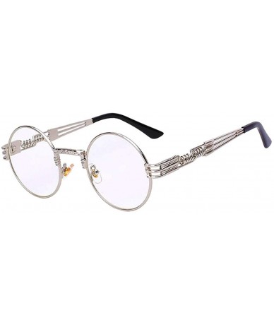 Round Retro Steampunk Style Round Vintage Sunglasses Colored Metal Frame Men Women - C13-silver-clear - CC18HGCT4XL $22.23