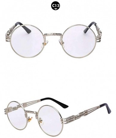 Round Retro Steampunk Style Round Vintage Sunglasses Colored Metal Frame Men Women - C13-silver-clear - CC18HGCT4XL $22.23