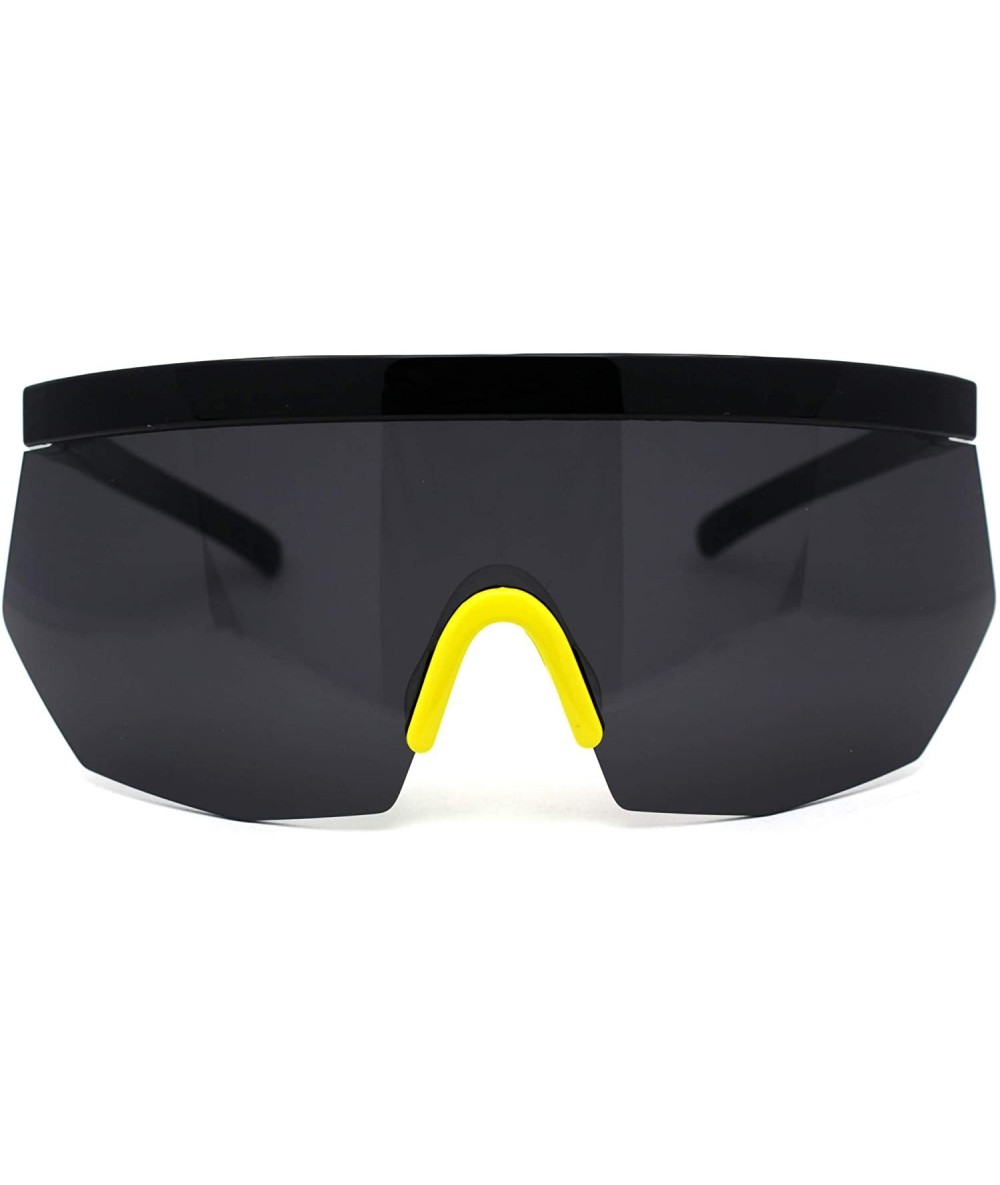 Oversized Extra Oversize Flat Top Mask Style Shield Half Rim Sunglasses - Black Yellow Black - CV195UDOX40 $24.32