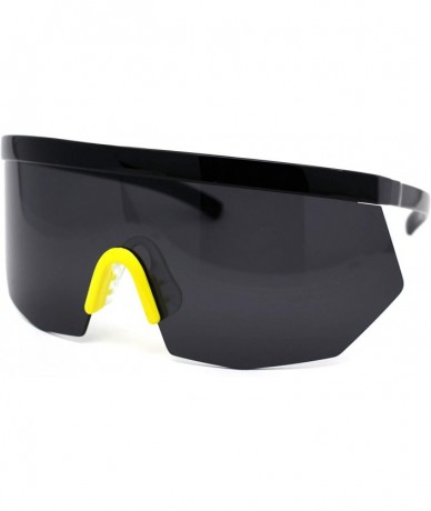 Oversized Extra Oversize Flat Top Mask Style Shield Half Rim Sunglasses - Black Yellow Black - CV195UDOX40 $24.32