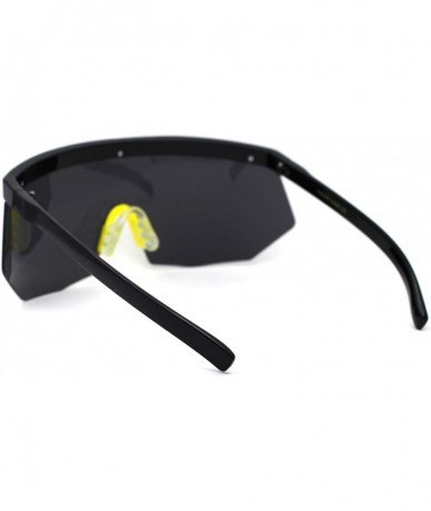 Oversized Extra Oversize Flat Top Mask Style Shield Half Rim Sunglasses - Black Yellow Black - CV195UDOX40 $24.32