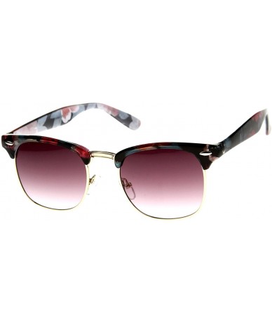 Wayfarer Women's Floral Printed Square Half Frame Horn Rimmed Sunglasses 50mm - Teal-pink / Pink Gradient - CD12J18EVQR $18.55