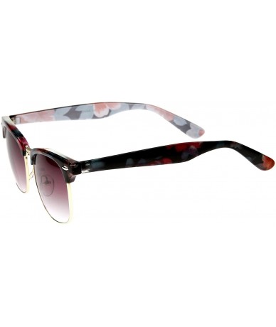 Wayfarer Women's Floral Printed Square Half Frame Horn Rimmed Sunglasses 50mm - Teal-pink / Pink Gradient - CD12J18EVQR $18.55