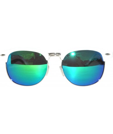 Aviator Aviator Brow Bar Flat Mirror Multicolor Lens Sunglasses Metal Frame - Mirror_white_blue_green - C0182MS6LWD $16.88