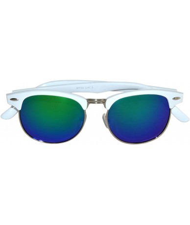 Aviator Aviator Brow Bar Flat Mirror Multicolor Lens Sunglasses Metal Frame - Mirror_white_blue_green - C0182MS6LWD $16.88