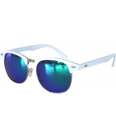 Aviator Aviator Brow Bar Flat Mirror Multicolor Lens Sunglasses Metal Frame - Mirror_white_blue_green - C0182MS6LWD $16.88