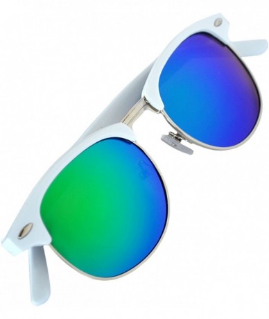 Aviator Aviator Brow Bar Flat Mirror Multicolor Lens Sunglasses Metal Frame - Mirror_white_blue_green - C0182MS6LWD $16.88