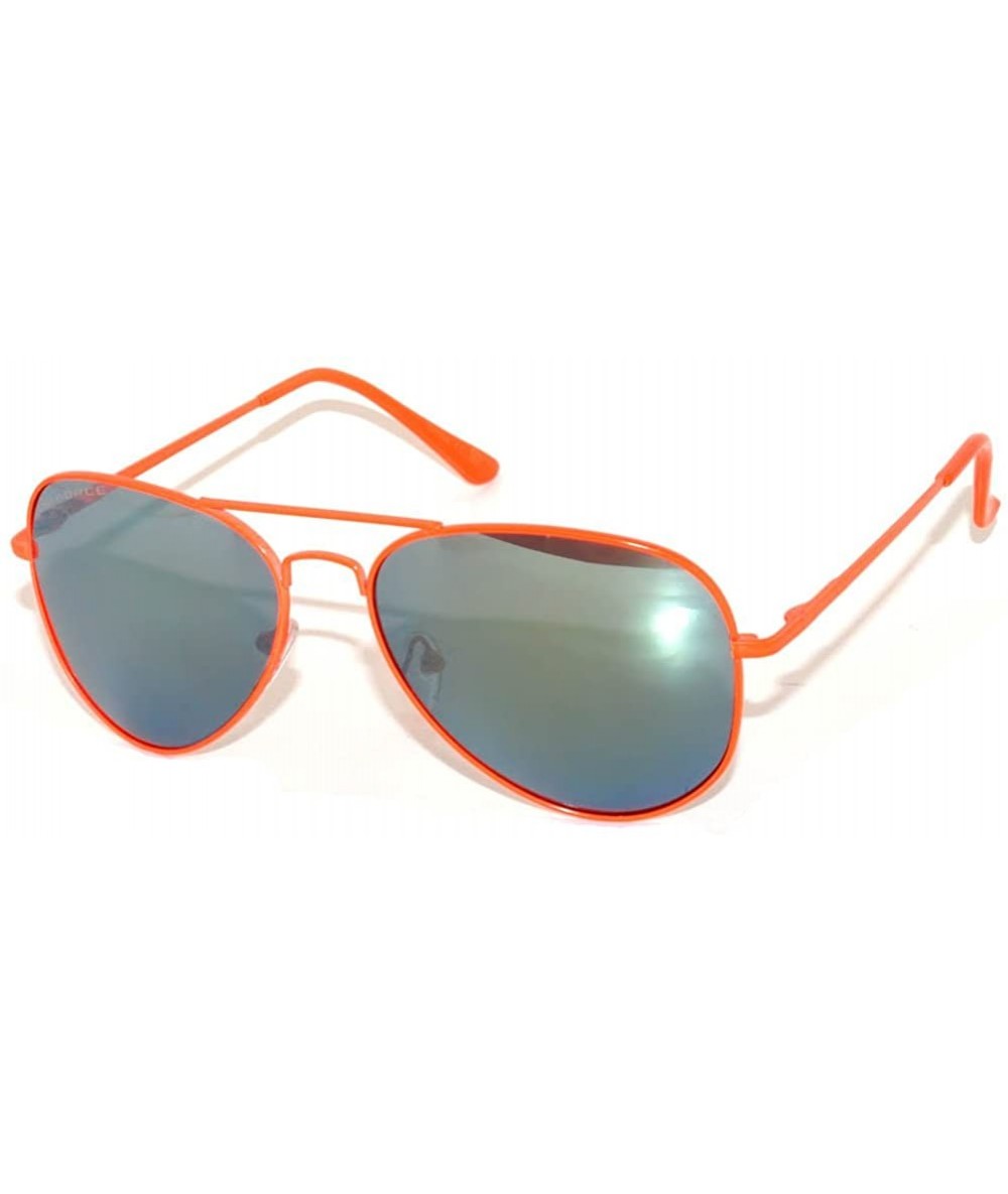 Aviator Full Mirror Lens Colored Metal Frame with Spring Hinge - 01 Neon Orange Frame Gold Lens - CB11MZ9TH19 $18.52