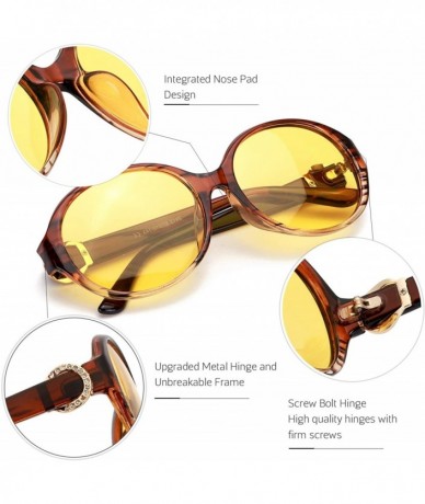 Round Oversized Night-driving Glasses for Women - Polarized Lens Stylish-Safety Nighttime/Rainy/Cloudy - CL18W3R7CAW $34.85