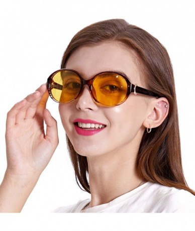 Round Oversized Night-driving Glasses for Women - Polarized Lens Stylish-Safety Nighttime/Rainy/Cloudy - CL18W3R7CAW $34.85