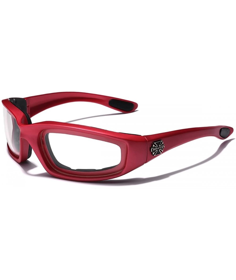 Shield Padded Bikers Sport Sunglasses Offered in Variety of Colors - Red - Clear - C812O40ZHOH $19.94