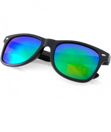 Wayfarer Black Flash Mirror Polarized Horned Rim Retro Sunglasses - Green - C9185Q3QC0U $20.00