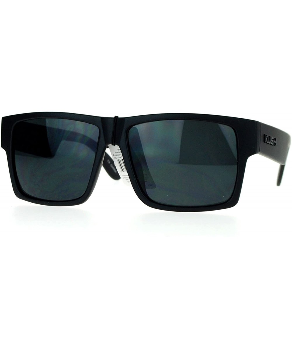 Rectangular Gangster Rectangular Squared All Black Horn Rim Sunglasses - Matte Black - CC126EFYV0L $19.67