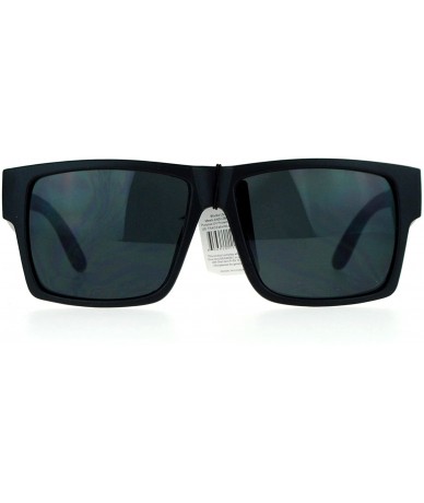 Rectangular Gangster Rectangular Squared All Black Horn Rim Sunglasses - Matte Black - CC126EFYV0L $19.67