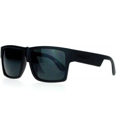 Rectangular Gangster Rectangular Squared All Black Horn Rim Sunglasses - Matte Black - CC126EFYV0L $19.67