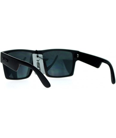 Rectangular Gangster Rectangular Squared All Black Horn Rim Sunglasses - Matte Black - CC126EFYV0L $19.67