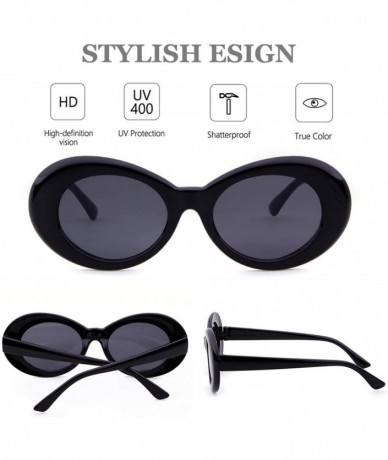 Round UV400 Clout Goggles Bold Retro Oval Mod Thick Frame Sunglasses - Black Frame&black Lens - CL18DA2Y8IK $17.88