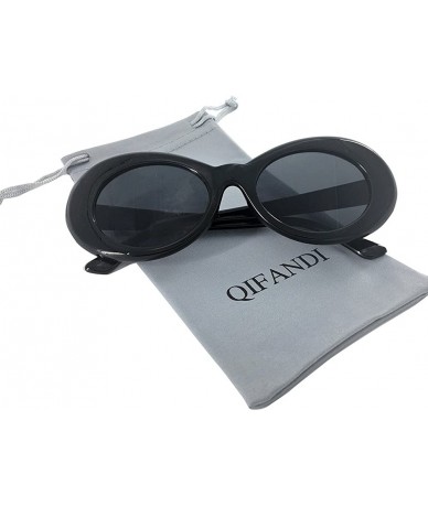 Round UV400 Clout Goggles Bold Retro Oval Mod Thick Frame Sunglasses - Black Frame&black Lens - CL18DA2Y8IK $17.88