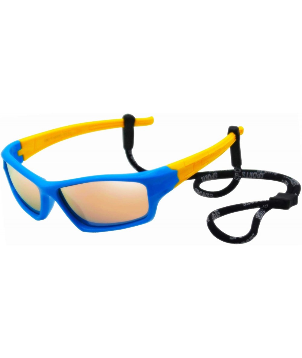 Aviator Kids Bendable Polarized Sunglasses for Boys Girls Age 3-10 with Strap - Mirrored Gold/Yellow Blue - CV18W9N7IOK $22.29