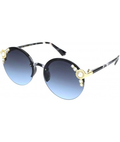 Rimless Womens Rhinestone Pearl Floral Jewel Rimless Round Circle Lens Sunglasses - Grey Tortoise Gold Blue Smoke - CU18OQUUD...