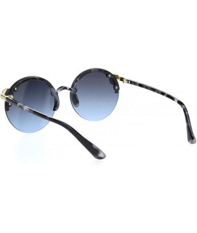 Rimless Womens Rhinestone Pearl Floral Jewel Rimless Round Circle Lens Sunglasses - Grey Tortoise Gold Blue Smoke - CU18OQUUD...