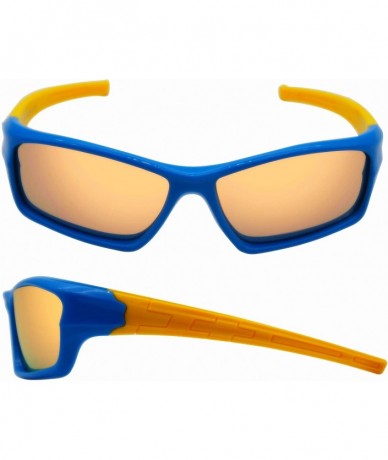 Aviator Kids Bendable Polarized Sunglasses for Boys Girls Age 3-10 with Strap - Mirrored Gold/Yellow Blue - CV18W9N7IOK $22.29