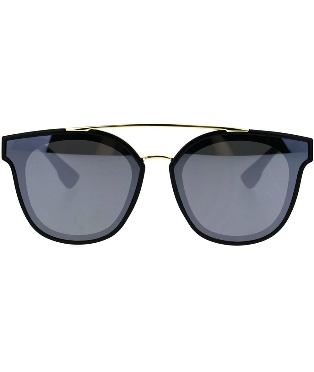 Rectangular Hipster Plastic Horned Double Metal Flat Top Bridge Sunglasses - Black Mirror - CZ18688QL6H $19.33