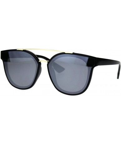 Rectangular Hipster Plastic Horned Double Metal Flat Top Bridge Sunglasses - Black Mirror - CZ18688QL6H $19.33