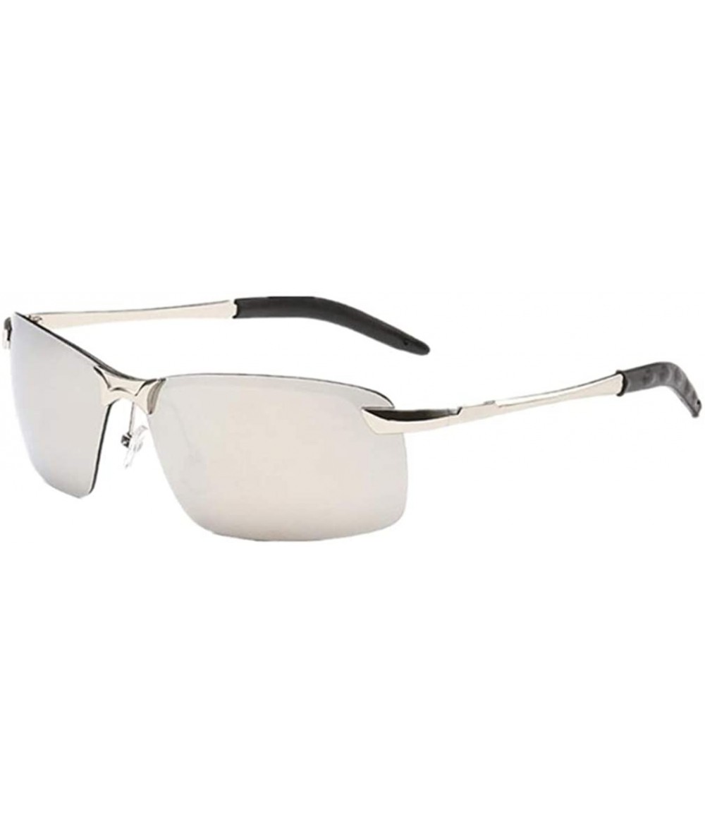 Rectangular Men Classic Retro UV400 Polarized Sunglasses Mirror Driving Half Frame Glasses - Silver - CA182K2K40G $17.17