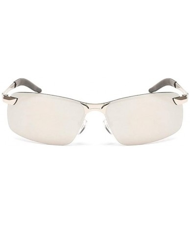 Rectangular Men Classic Retro UV400 Polarized Sunglasses Mirror Driving Half Frame Glasses - Silver - CA182K2K40G $17.17