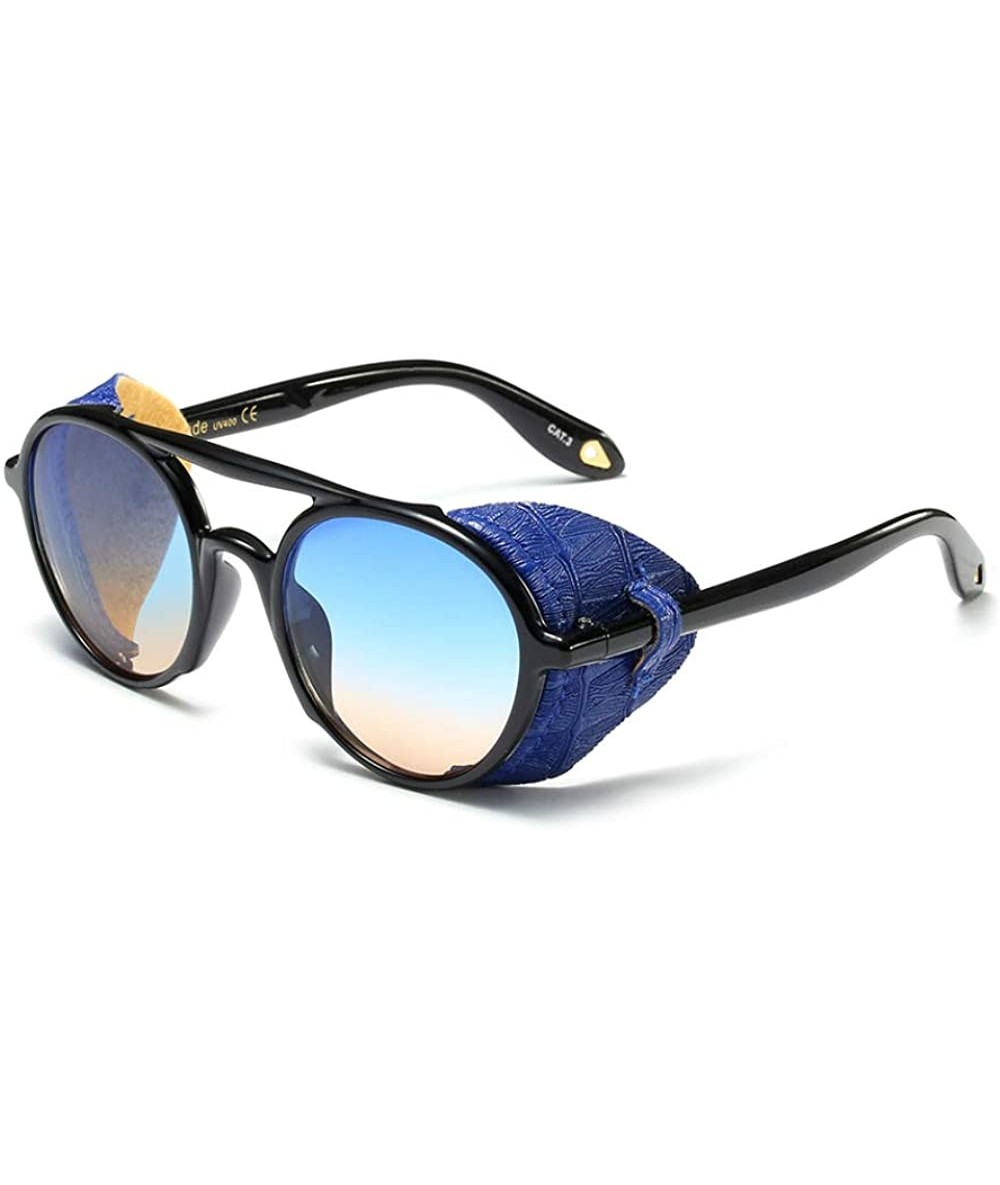 Shield Side Shield Vintage Retro Steampunk Sunglasses Classic Round Circular Glasses - Navy Blue - CH193QLIGKT $31.94