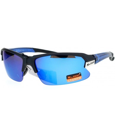 Sport Xloop Sports Sunglasses Mens Half Rim Light Weight Frame UV 400 - Black Blue (Blue Mirror) - CH186RYS8KG $21.32