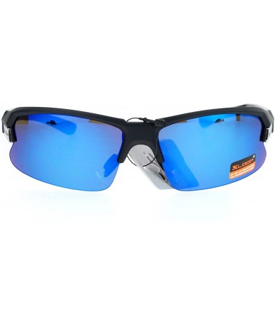 Sport Xloop Sports Sunglasses Mens Half Rim Light Weight Frame UV 400 - Black Blue (Blue Mirror) - CH186RYS8KG $21.32