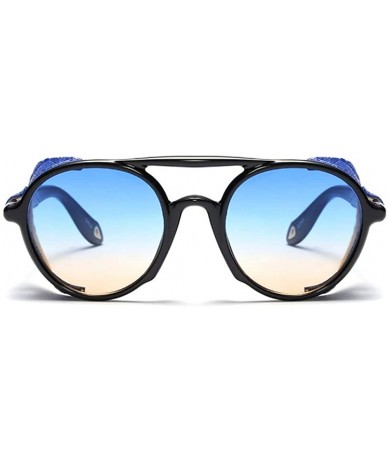 Shield Side Shield Vintage Retro Steampunk Sunglasses Classic Round Circular Glasses - Navy Blue - CH193QLIGKT $31.94