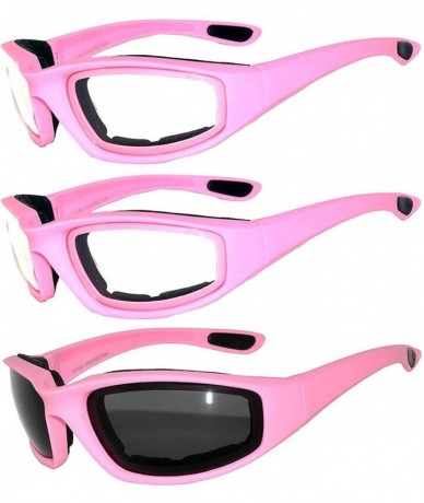 Goggle Set of 3 Pairs Pink Motorcycle Padded Foam Glasses Clear Smoke Lens - C617YD28KHG $29.19