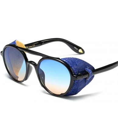 Shield Side Shield Vintage Retro Steampunk Sunglasses Classic Round Circular Glasses - Navy Blue - CH193QLIGKT $31.94