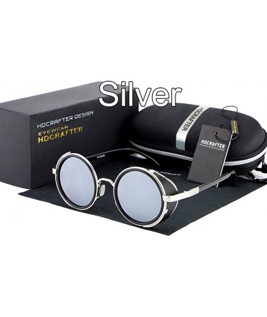 Round Retro Punk Round Sunglasses Leather Fashion Men and Women UV 400 Sunglasses - Silver - CE18GLU3RS9 $32.26