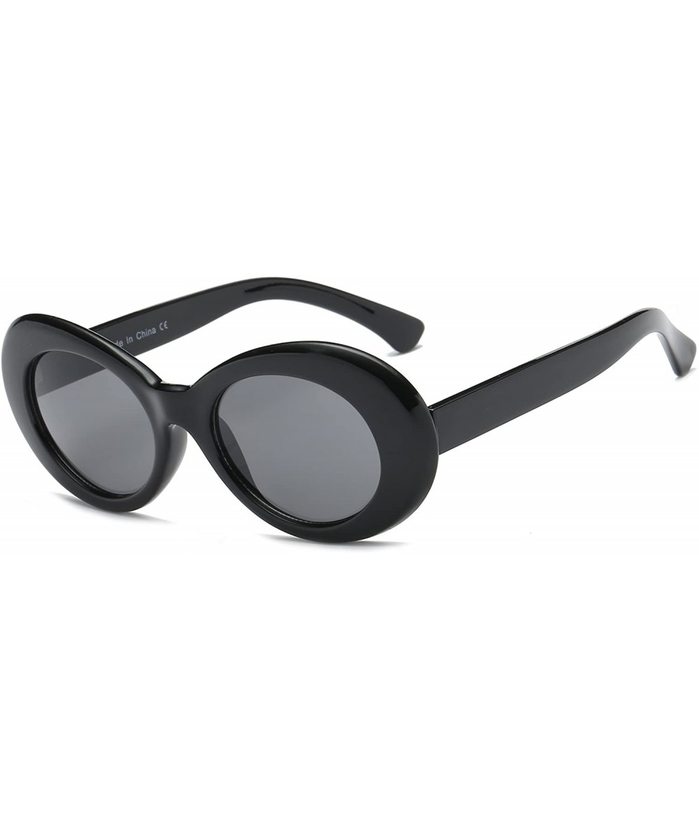 Rectangular Clout Goggles Oval Mod Retro Thick Frame Kurt Cobain Sunglasses with Round Lens - Black - C4180OD9KW6 $23.77