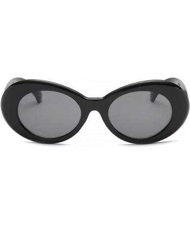 Rectangular Clout Goggles Oval Mod Retro Thick Frame Kurt Cobain Sunglasses with Round Lens - Black - C4180OD9KW6 $23.77