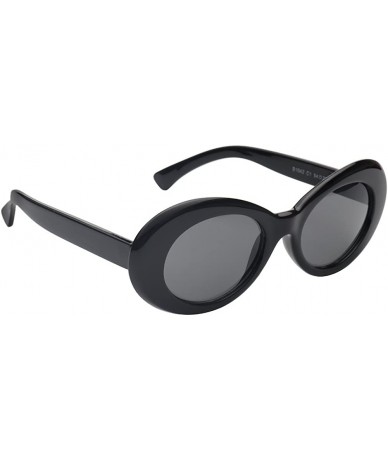 Rectangular Clout Goggles Oval Mod Retro Thick Frame Kurt Cobain Sunglasses with Round Lens - Black - C4180OD9KW6 $23.77