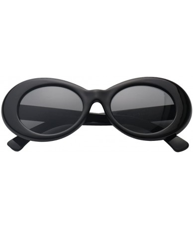 Rectangular Clout Goggles Oval Mod Retro Thick Frame Kurt Cobain Sunglasses with Round Lens - Black - C4180OD9KW6 $23.77