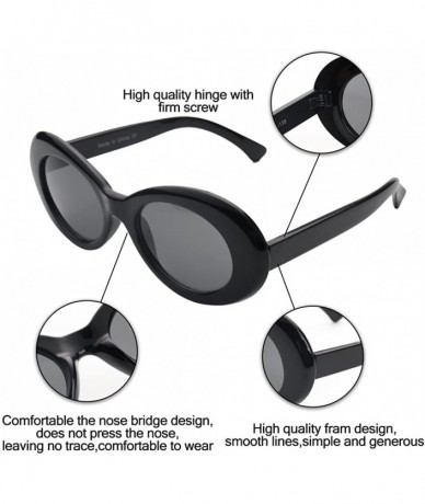 Rectangular Clout Goggles Oval Mod Retro Thick Frame Kurt Cobain Sunglasses with Round Lens - Black - C4180OD9KW6 $23.77