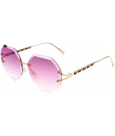 Oversized Trendy Oversized Rimless Diamond Cutting lens Sunglasses For women UV400 - Gradient Purple Lens - CC18N0CXIUI $30.30