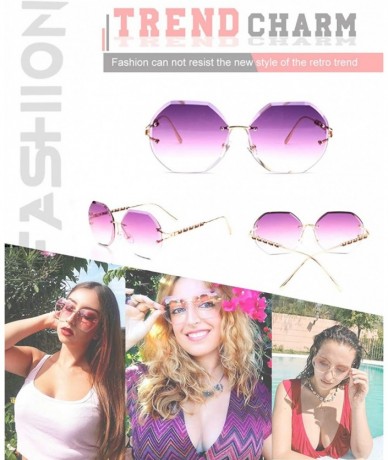 Oversized Trendy Oversized Rimless Diamond Cutting lens Sunglasses For women UV400 - Gradient Purple Lens - CC18N0CXIUI $30.30