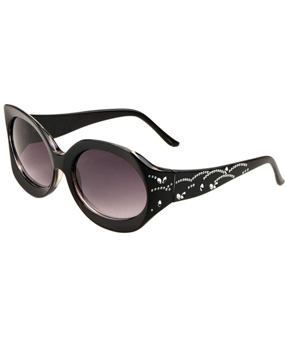 Oval Retro Oval Crystal Rhinestone Side Ornaments Sunglasses - Black - CP197R5L47N $26.33