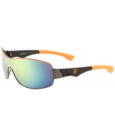 Shield Color Mirror Wide One Piece Shield Lens Plastic Color Ear Sunglasses - Blue Orange - CJ199D626OC $36.02