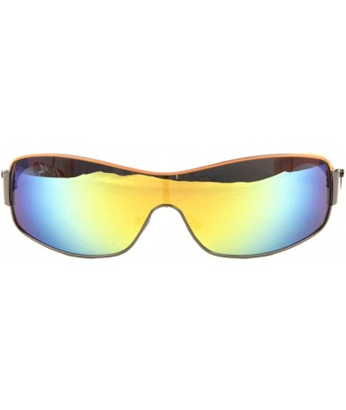 Shield Color Mirror Wide One Piece Shield Lens Plastic Color Ear Sunglasses - Blue Orange - CJ199D626OC $36.02