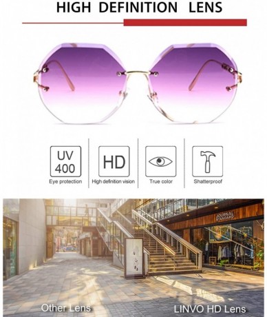 Oversized Trendy Oversized Rimless Diamond Cutting lens Sunglasses For women UV400 - Gradient Purple Lens - CC18N0CXIUI $30.30