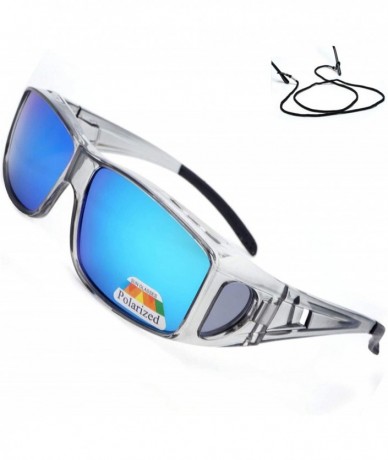 Rectangular Polarized Rectangular Glasses Sunglasses Protection - Grey Frame Blue Lens - CD18RXWWKA5 $28.32